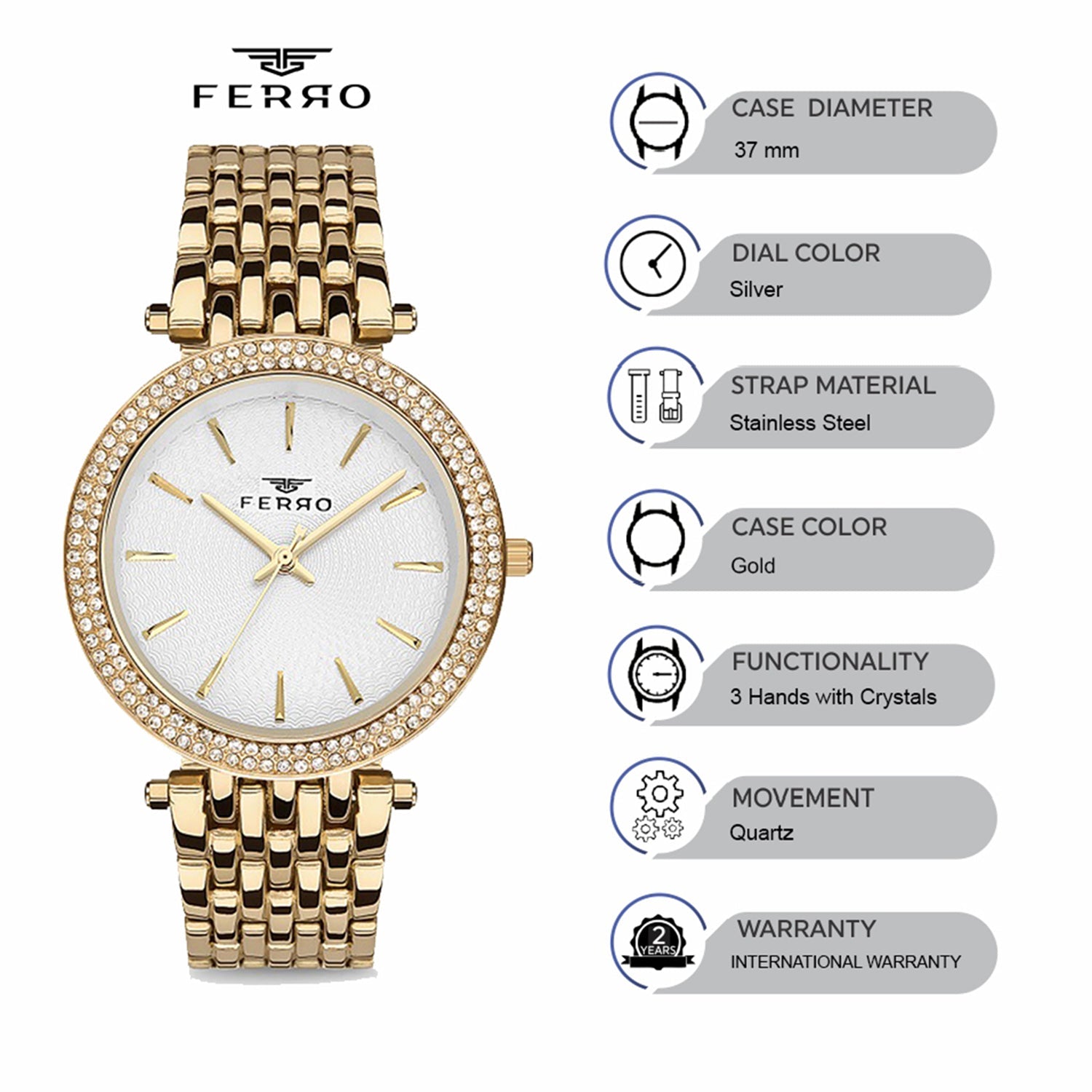 Ferro Quartz Women's Watch -  F61576A-B
