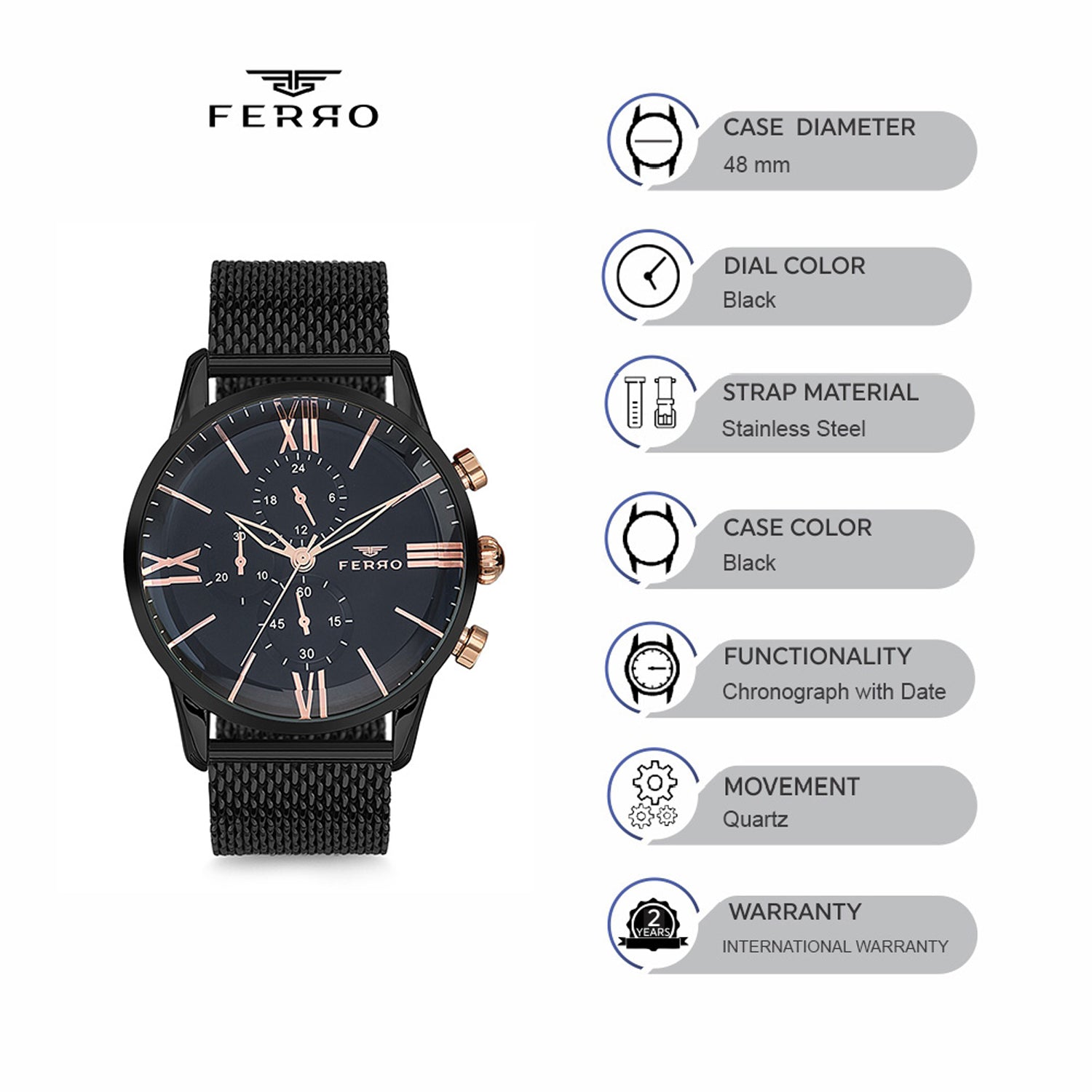 Ferro Chronograph with Date Men's Watch - FM1536C-G