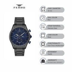 Ferro Dual Time & Multifunction Men's Watch - FM1805A-1036-V3