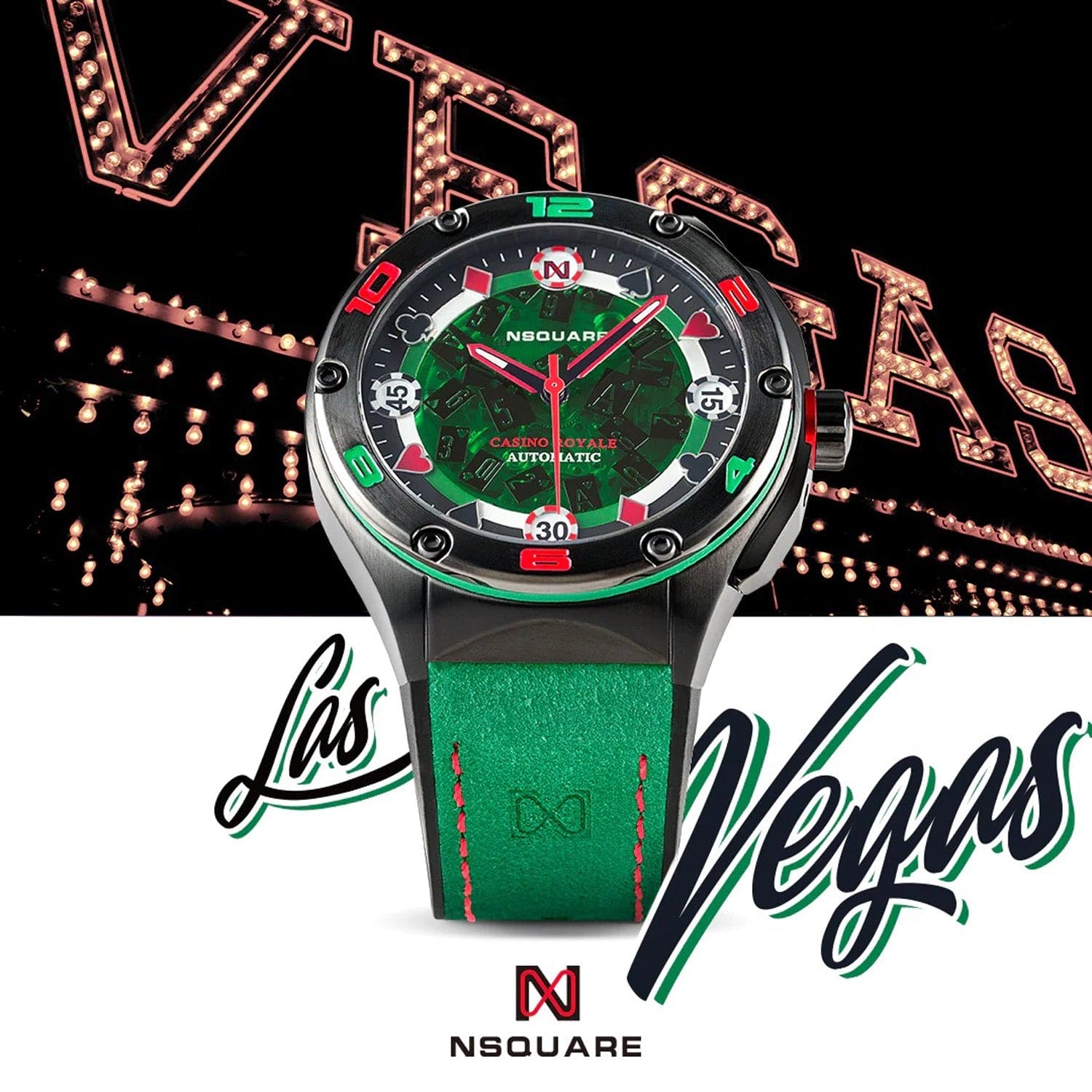 NSQUARE Casino Royale Limited Edition Automatic 21 Jewels Men's Watch - G0544-N40.1 GREEN STRAP