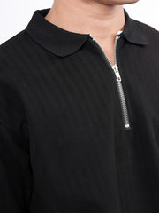SEW MUCH LEWKS Zip Textured Polo - Black