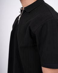 SEW MUCH LEWKS Zip Textured Polo - Black