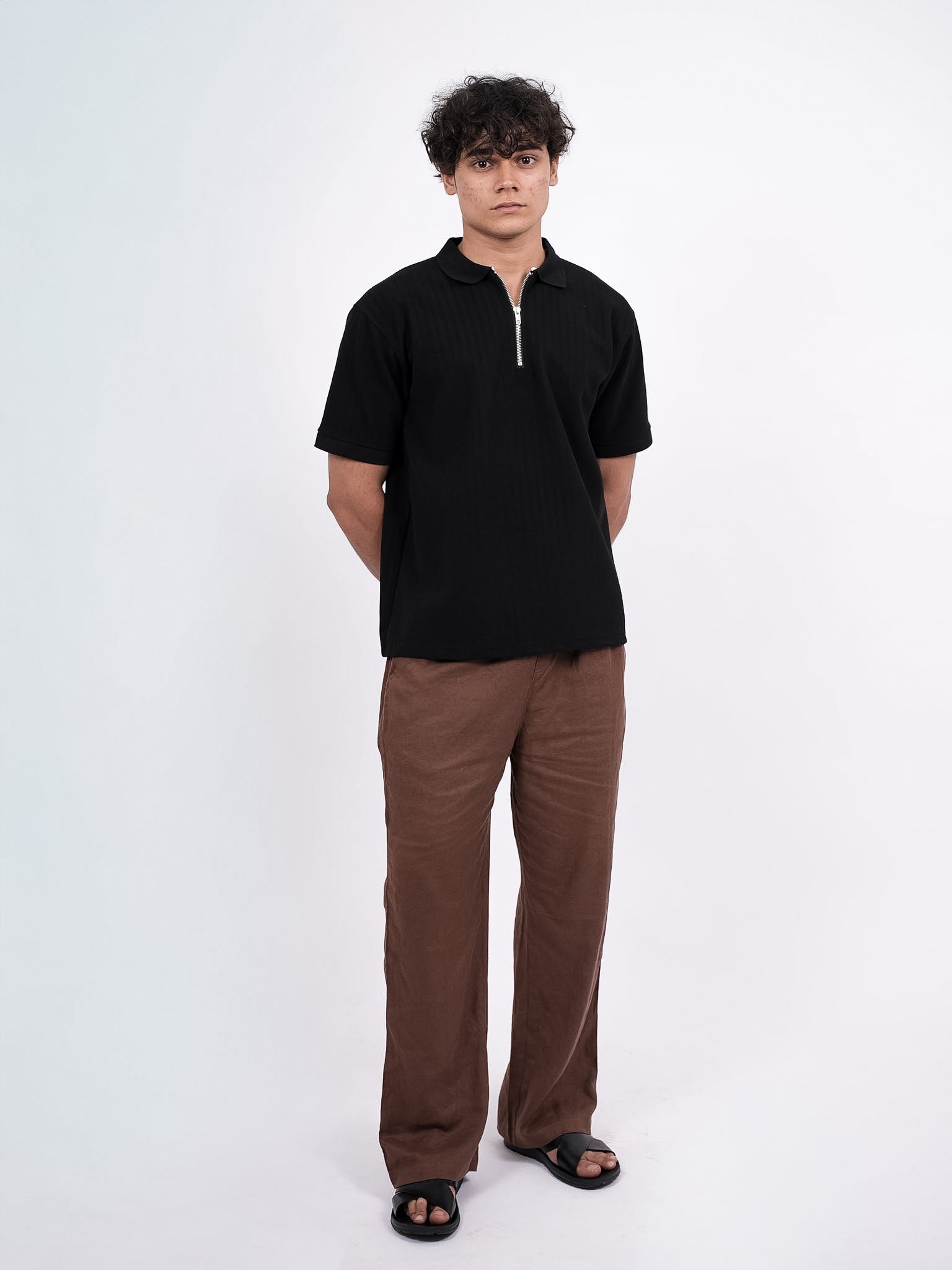 SEW MUCH LEWKS Zip Textured Polo - Black