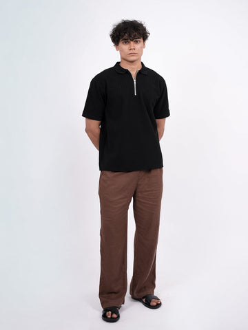 SEW MUCH LEWKS Zip Textured Polo - Black