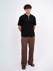 SEW MUCH LEWKS Zip Textured Polo - Black