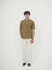 SEW MUCH LEWKS Zip Textured Polo - Khaki Green