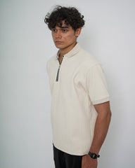 SEW MUCH LEWKS Zip Textured Polo - Off White