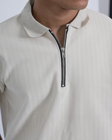 SEW MUCH LEWKS Zip Textured Polo - Off White