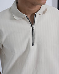 SEW MUCH LEWKS Zip Textured Polo - Off White