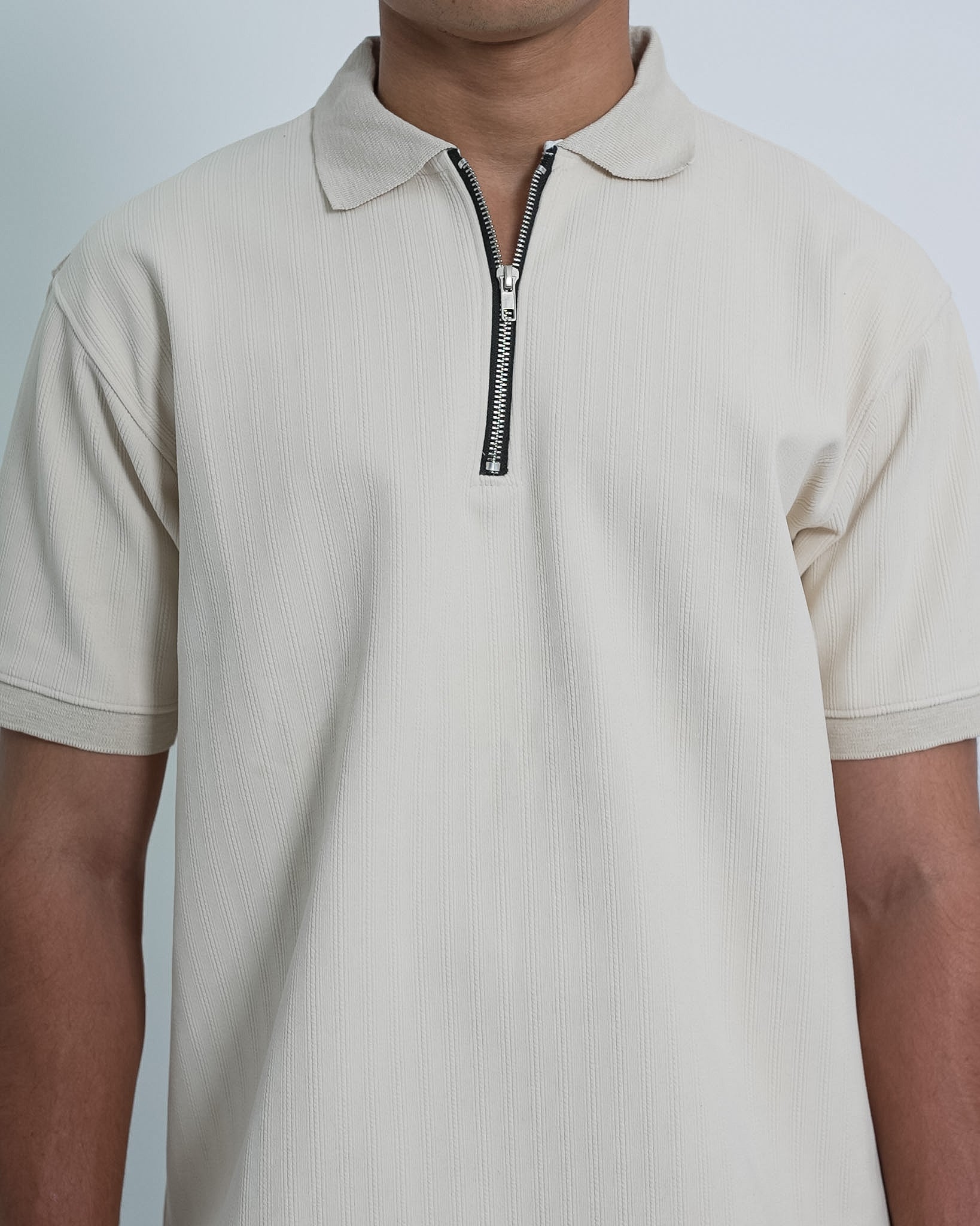 SEW MUCH LEWKS Zip Textured Polo - Off White