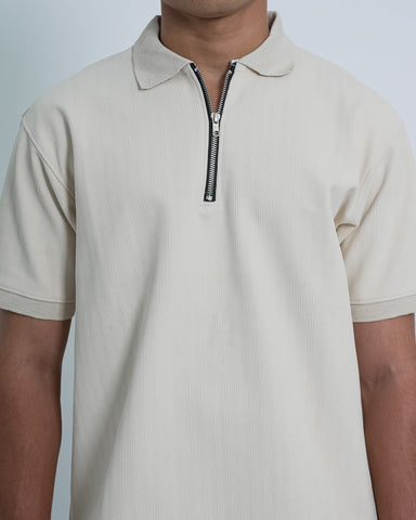 SEW MUCH LEWKS Zip Textured Polo - Off White