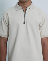 SEW MUCH LEWKS Zip Textured Polo - Off White