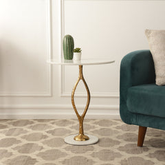De Maison Decor Round Marble Side Table - Gold & White