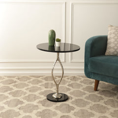 De Maison Decor Round Marble Side Table - Silver & Black