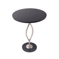 De Maison Decor Round Marble Side Table - Silver & Black