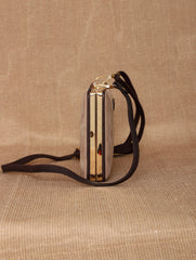 TAN LAD  Brick Clutch with Sling - Dove with Dark Chocolate