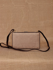 TAN LAD  Brick Clutch with Sling - Dove with Dark Chocolate