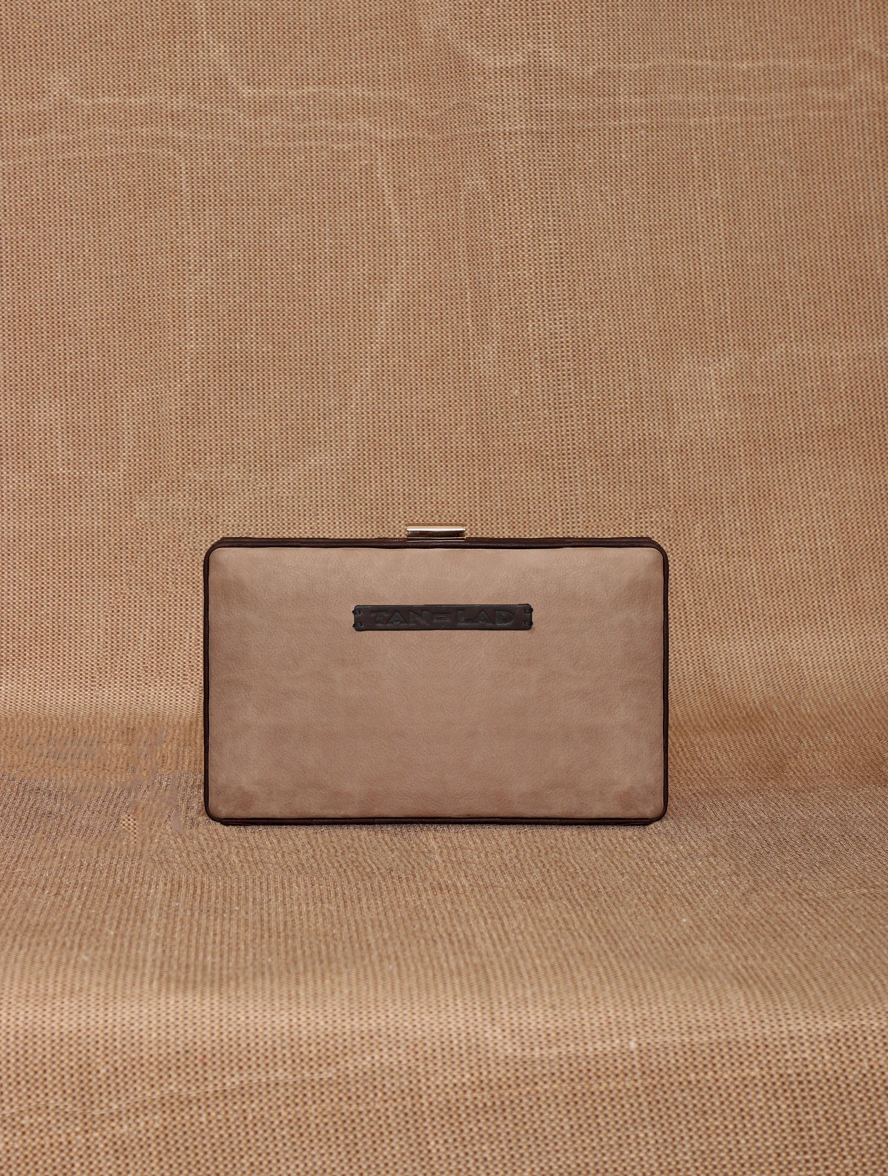 TAN LAD  Brick Clutch without Sling -  Dove with Dark Chocolate