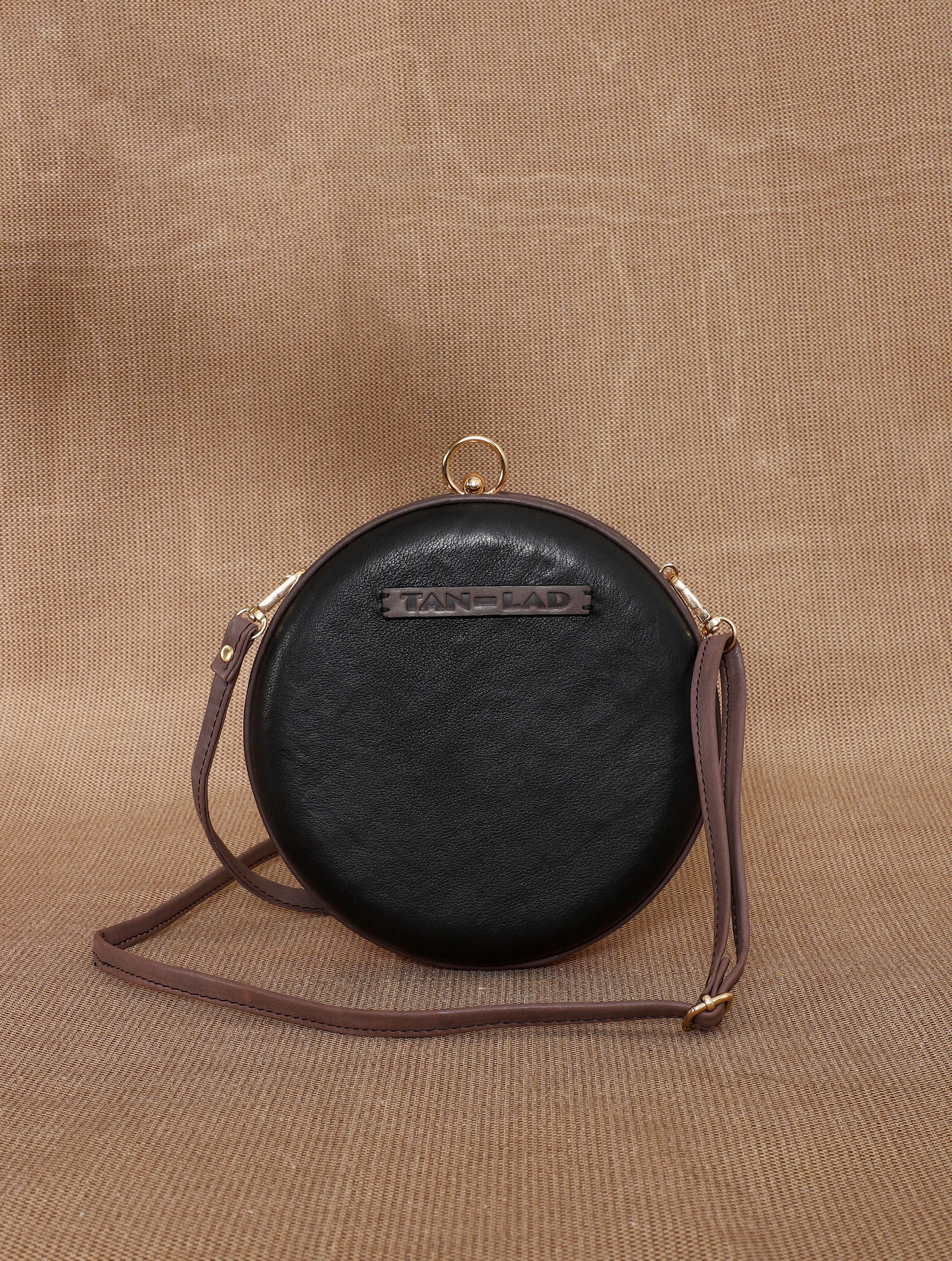 TAN LAD  Circle Clutch with Sling  - Charcoal with Black Currant