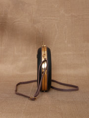 TAN LAD  Circle Clutch with Sling  - Charcoal with Black Currant
