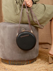 TAN LAD  Circle Clutch without Sling - Charcoal with Black Currant