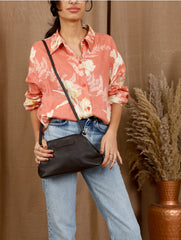 TAN LAD  Slouch Clutch with Sling - Cherry