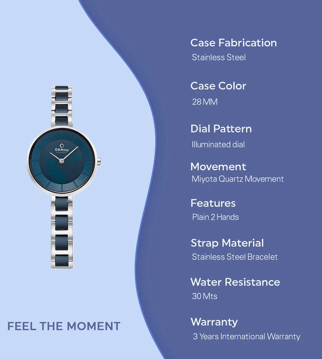 Obaku Vind Bluesteel Analouge  Blue
Mop Round Dial Women's Watch -  V183LXCLSA