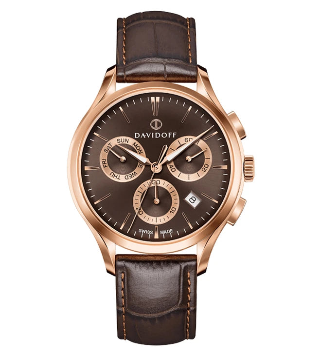 DAVIDOFF SWISS MADE Essential No.1 Chronograph Brown Round Dial Men's Watch- 23045
