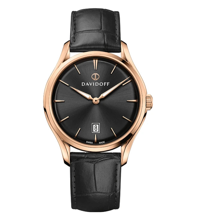 DAVIDOFF SWISS MADE Essential No.1 Quartz Black Round Dial Men's Watch- 22902