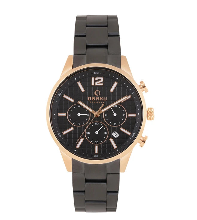Obaku Skov Ink Dual Time  Black Round Dial Men's Watch -  V205GUVBSB