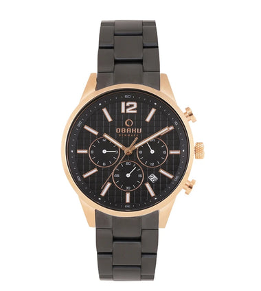 Obaku Skov Ink Dual Time  Black Round Dial Men's Watch -  V205GUVBSB
