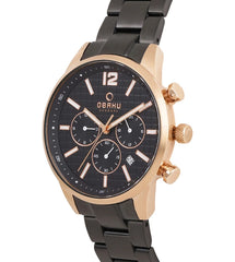 Obaku Skov Ink Dual Time  Black Round Dial Men's Watch -  V205GUVBSB