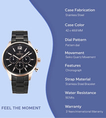 Obaku Skov Ink Dual Time  Black Round Dial Men's Watch -  V205GUVBSB