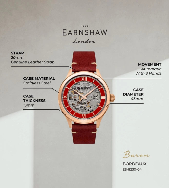 EARNSHAW Baron Automatic Skeleton Watch For Men's -ES-8230-04