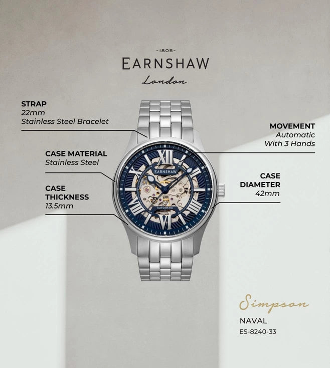 EARNSHAW Architects Automatic Skeleton Watch For Men's -ES-8240-33