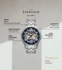 EARNSHAW Architects Automatic Skeleton Watch For Men's -ES-8240-33