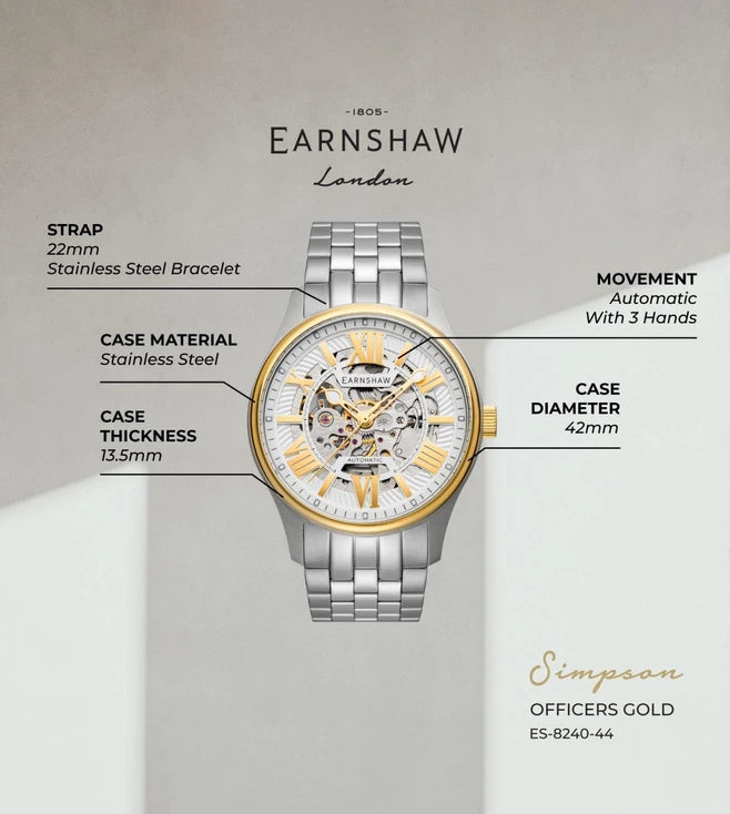 EARNSHAW Architects Automatic Skeleton Watch For Men's -ES-8240-44