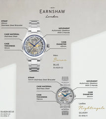 Earnshaw Baron and Nightingale Automatic Round Dial Couple Watch - ES-8229-SET-01
