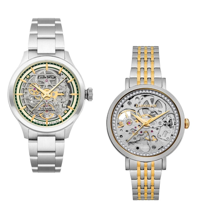 Earnshaw Baron and Nightingale Crystals Automatic Round Dial Couple Watch - ES-8229-SET-04