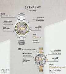 Earnshaw Baron and Nightingale Crystals Automatic Round Dial Couple Watch - ES-8229-SET-04