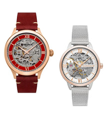 Earnshaw Baron and Anning Automatic Skeleton Round Dial Couple Watch - ES-8230- SET-01