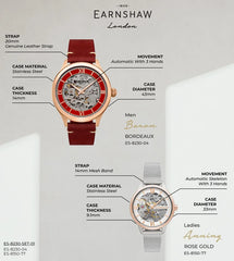 Earnshaw Baron and Anning Automatic Skeleton Round Dial Couple Watch - ES-8230- SET-01