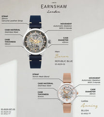 Earnshaw Baron and Anning 72 hours Power Reserve Automatic Round Dial Couple Watch - ES-8229-SET-05