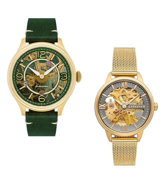 Earnshaw Baron and Anning Mech-Automatic Skeleton Round Dial Couple Watch - ES-8231-SET-02