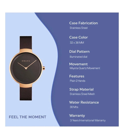 Obaku Birk-Walnut Analouge Brown Round Dial Women's Watch -  V231LXVNMN