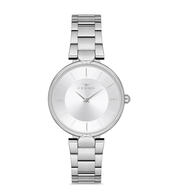 Ferro Quartz Silver Round Dial Women's Watch - F21129A-A