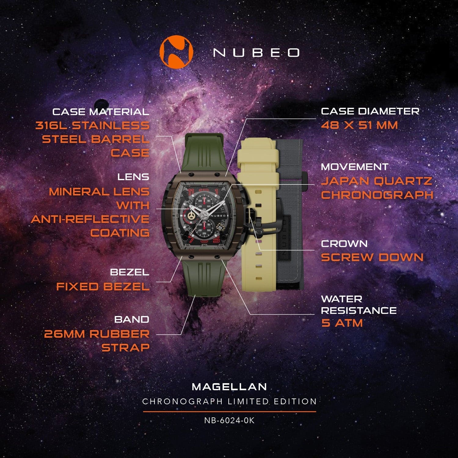 Nubeo Magellan Chronograph Limited Edition Men's Watch - NB-6024-0K