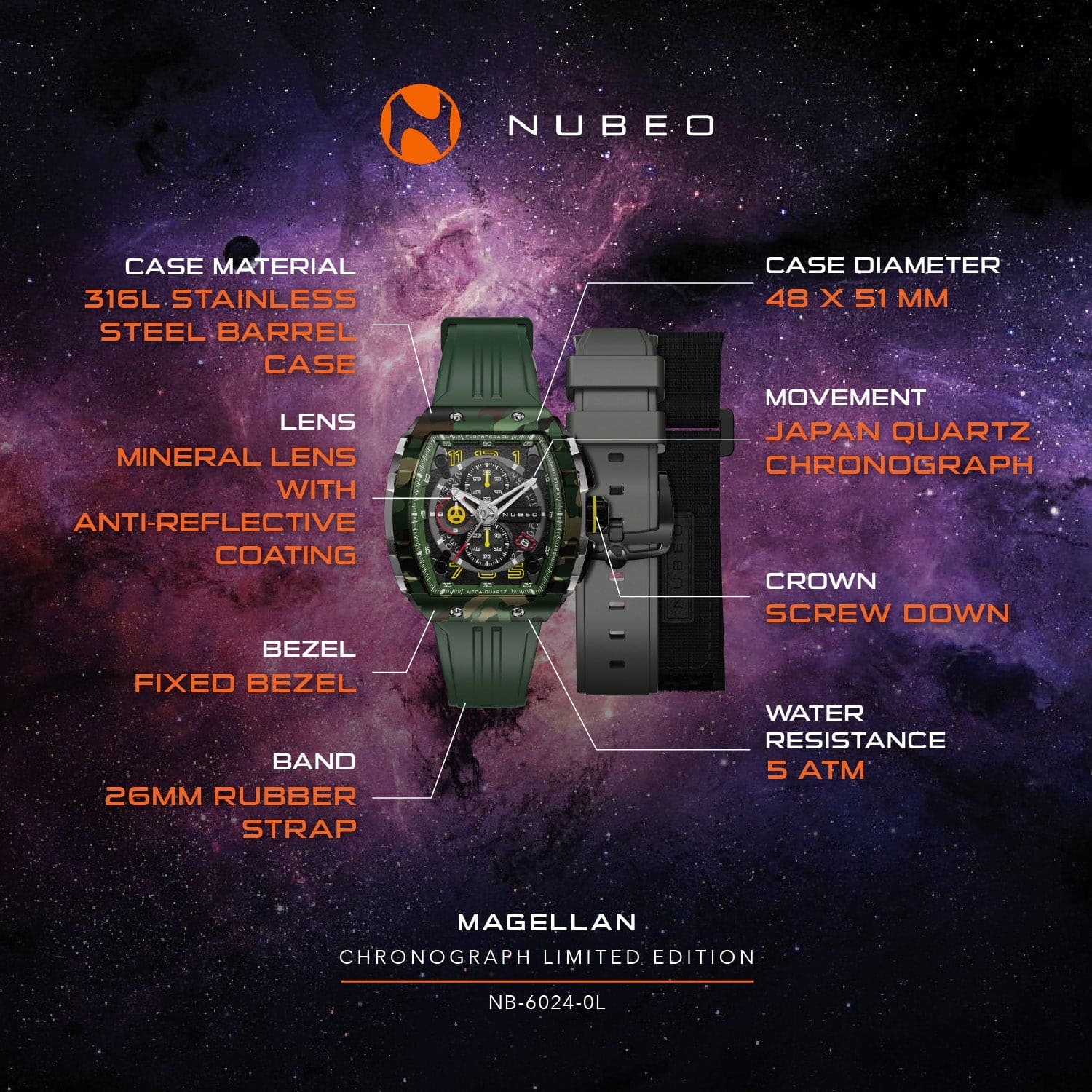 Nubeo Magellan Chronograph Limited Edition Men's Watch - NB-6024-0L