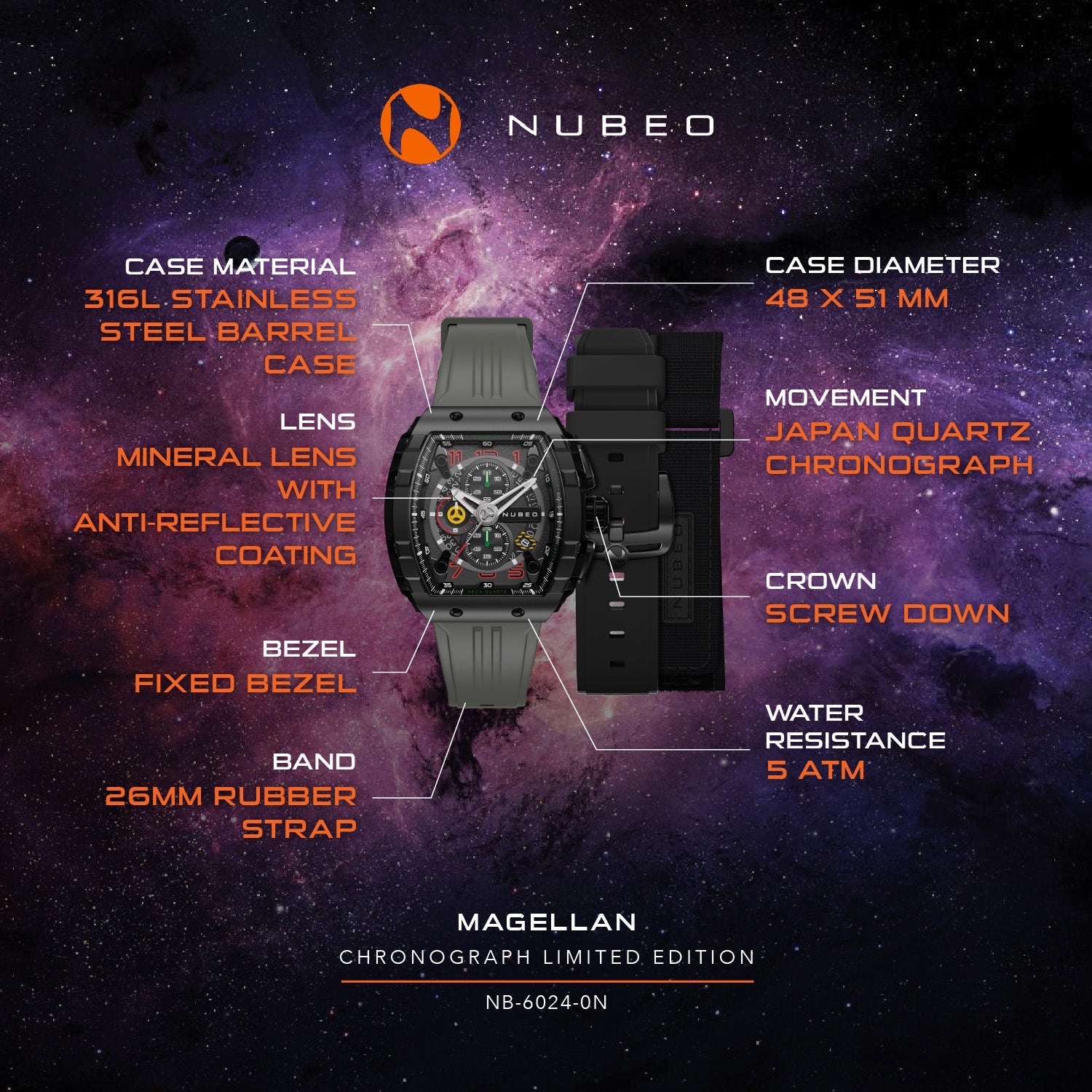 Nubeo Magellan Chronograph Limited Edition Men's Watch - NB-6024-0N