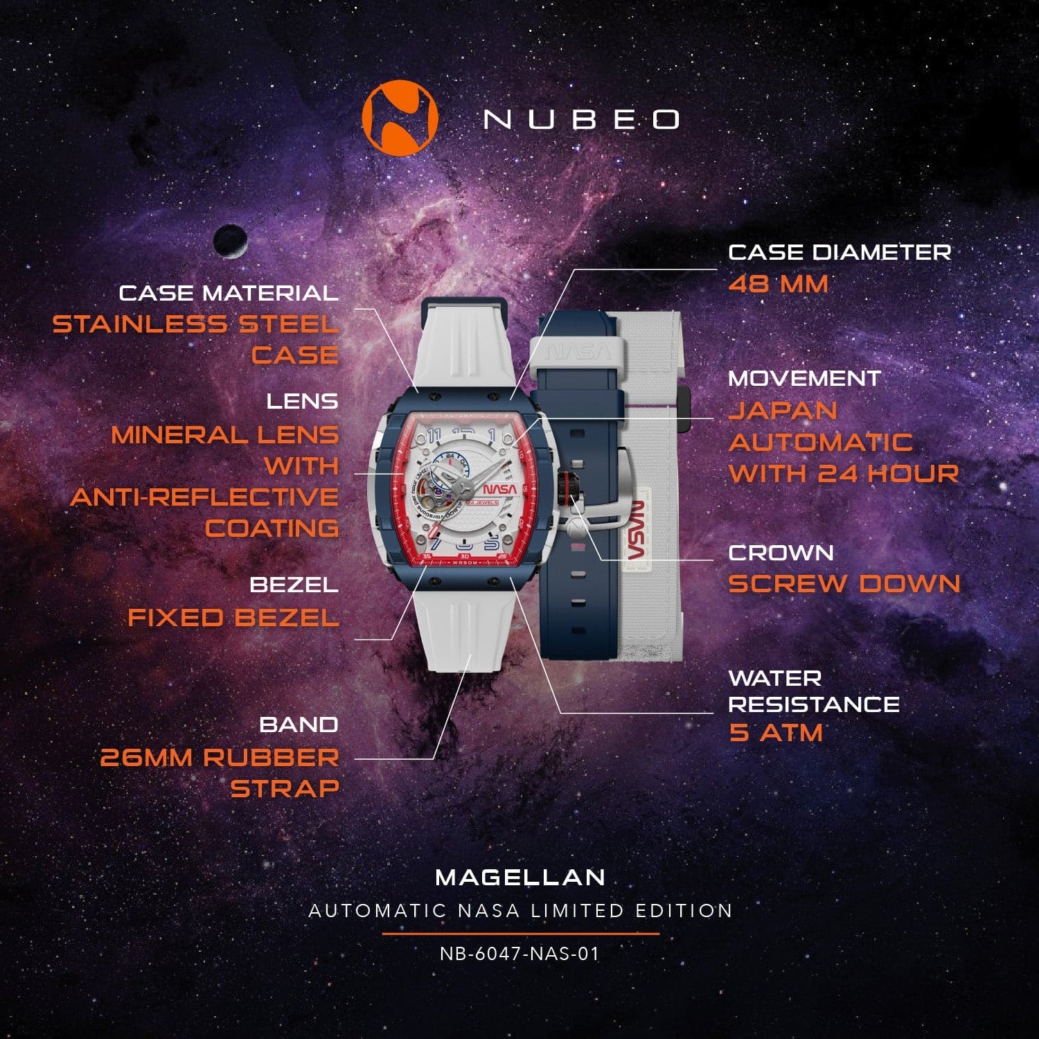Nubeo Magellan Automatic Nasa Limited Edition Men's Watch - NB-6047-NAS-01